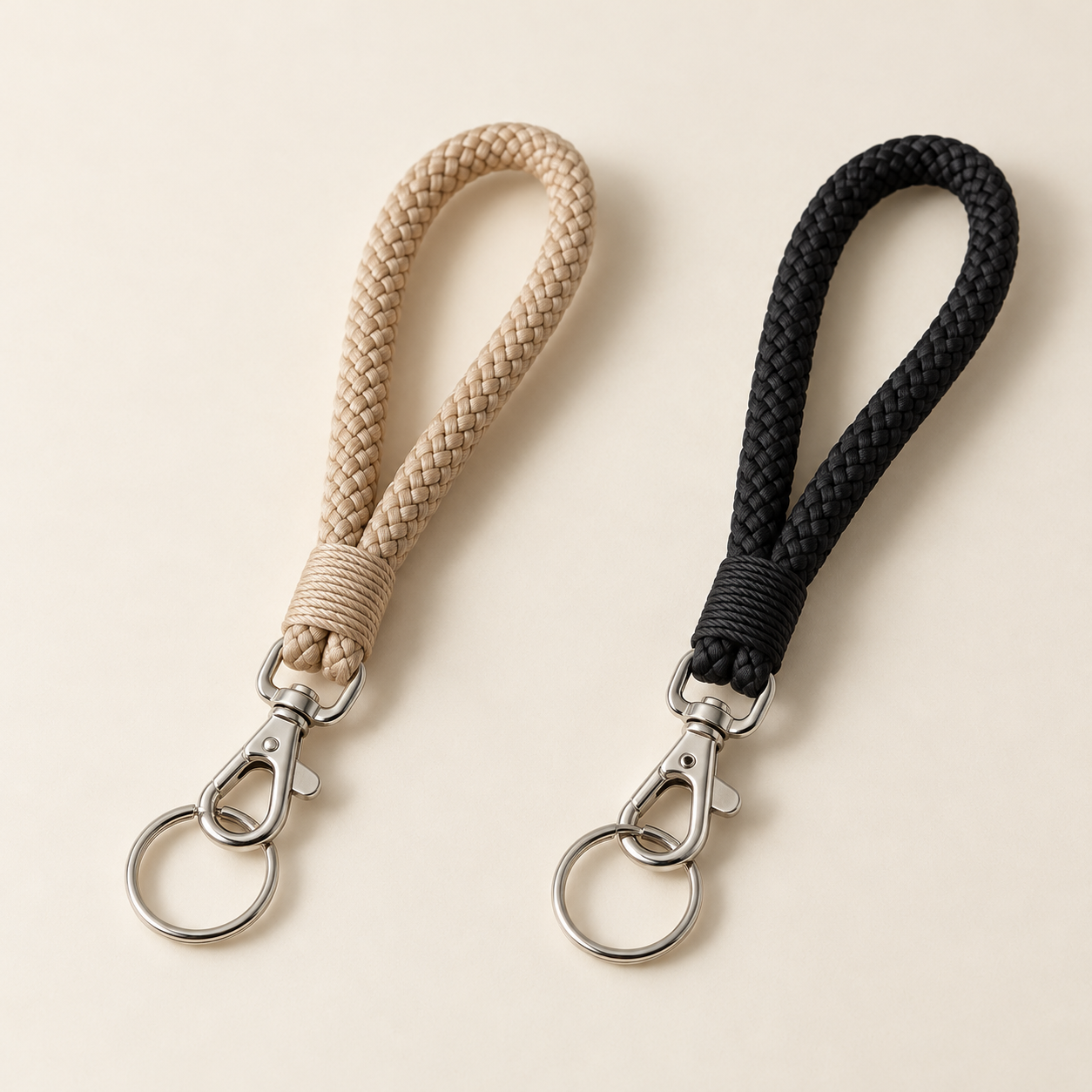 Braided Cord Wristlet, shown in Sand and Ink