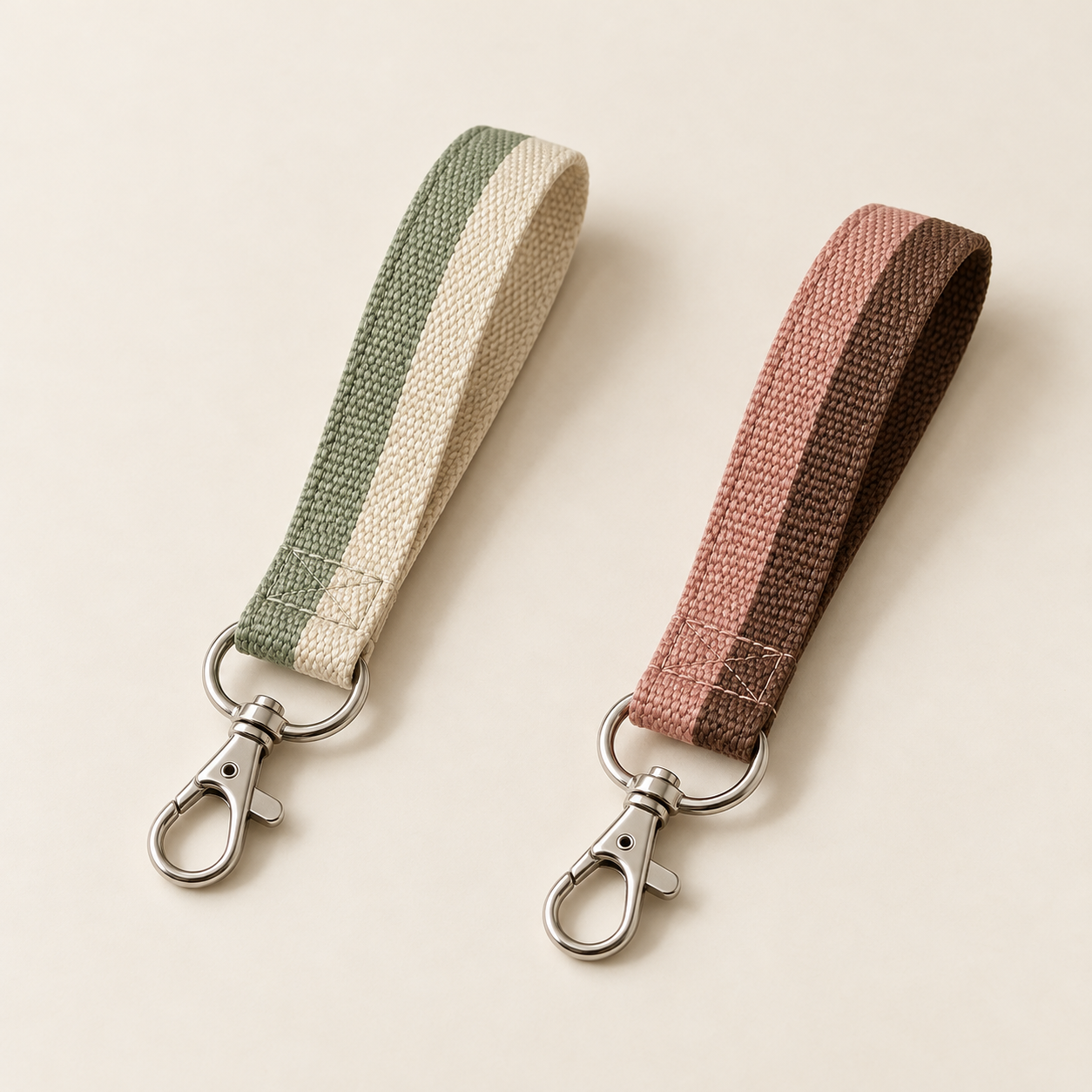 Colorblock Loop Wristlet, shown in Sage & Cream and Rose & Cocoa