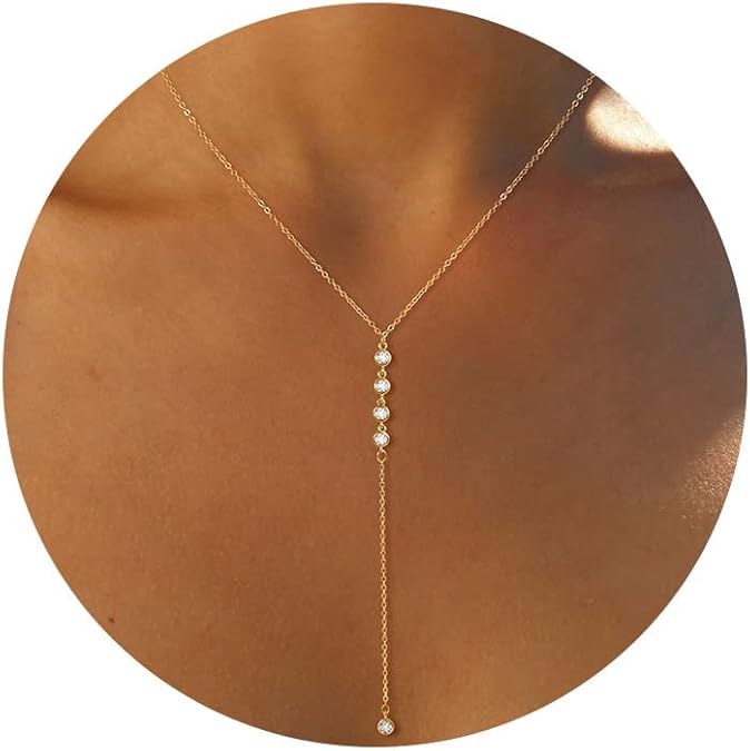 Necklace for Women,  Necklace Trendy Layered Cz Beaded Chain Drop Necklaces -Y CZ Lariat Necklace-GD