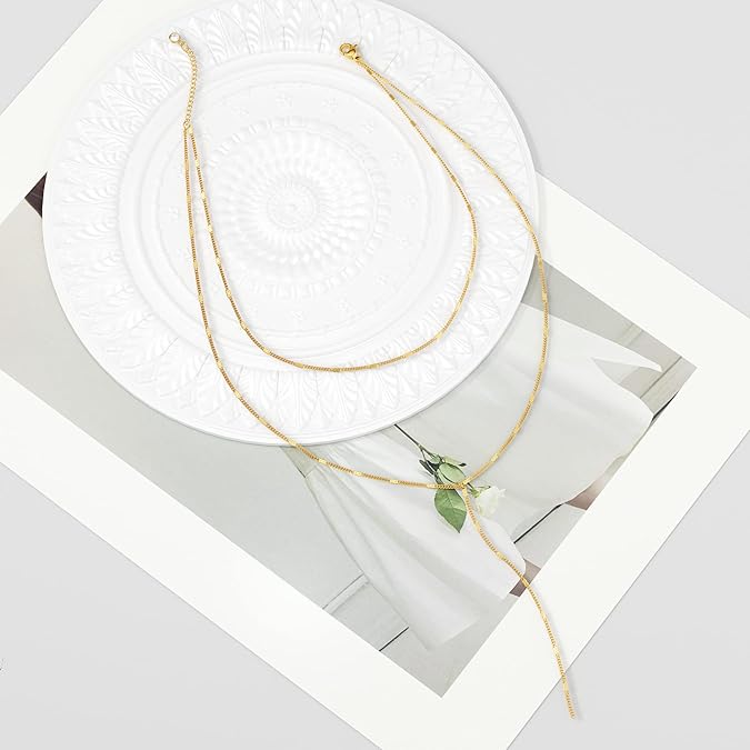 Necklace for Women,  Necklace Trendy Layered Cz Beaded Chain Drop Necklaces -Y Layered Bar-GD
