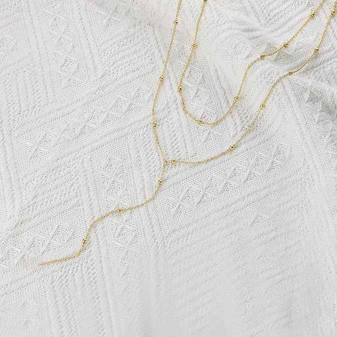 Necklace for Women,  Necklace Trendy Layered Cz Beaded Chain Drop Necklaces -Y Layered Bead Necklace-GD